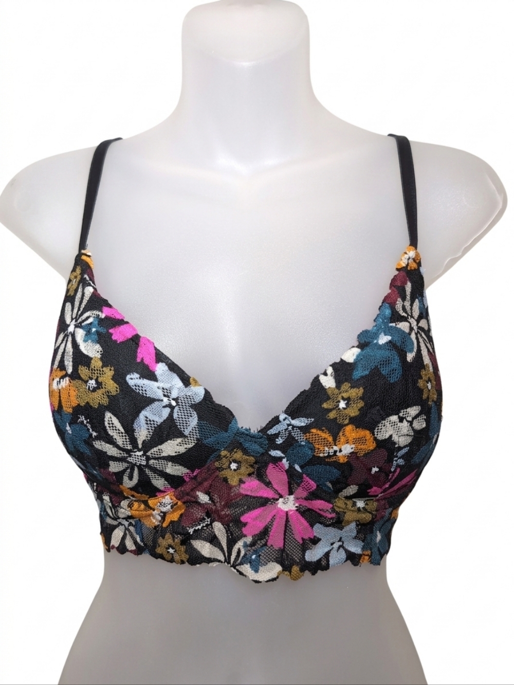 PINK Victorias Secret Lace Bralette Push Up Bra Convertible Black Floral Small